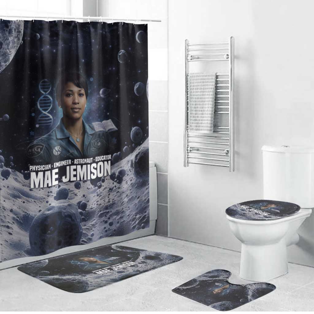 Mae Jemison Bathroom Set with Space Portrait Design, Science Has No Boundaries Quote and DNA Book Elements - Wonder Print Shop