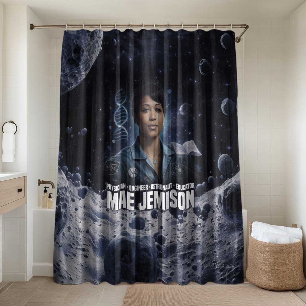 Mae Jemison Bathroom Set with Space Portrait Design, Science Has No Boundaries Quote and DNA Book Elements - Wonder Print Shop