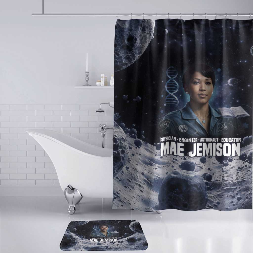 Mae Jemison Bathroom Set with Space Portrait Design, Science Has No Boundaries Quote and DNA Book Elements - Wonder Print Shop