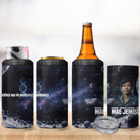 Mae Jemison 4 in 1 Can Cooler Tumbler with Space Portrait Design, Science Has No Boundaries Quote and DNA Book Elements - Wonder Print Shop