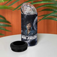 Mae Jemison 4 in 1 Can Cooler Tumbler with Space Portrait Design, Science Has No Boundaries Quote and DNA Book Elements - Wonder Print Shop