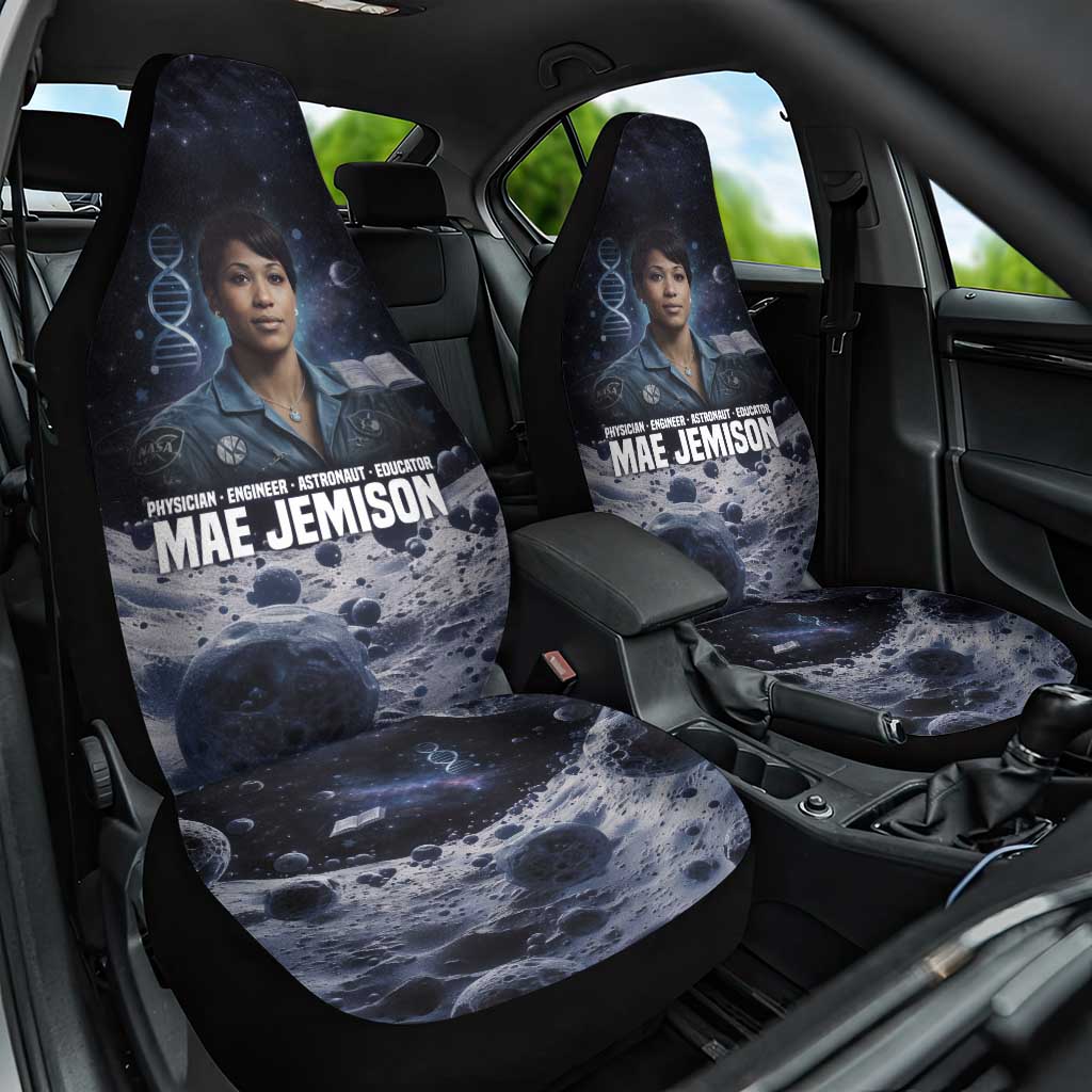 Mae Jemison Car Seat Cover with Space Portrait Design, Science Has No Boundaries Quote and DNA Book Elements - Wonder Print Shop
