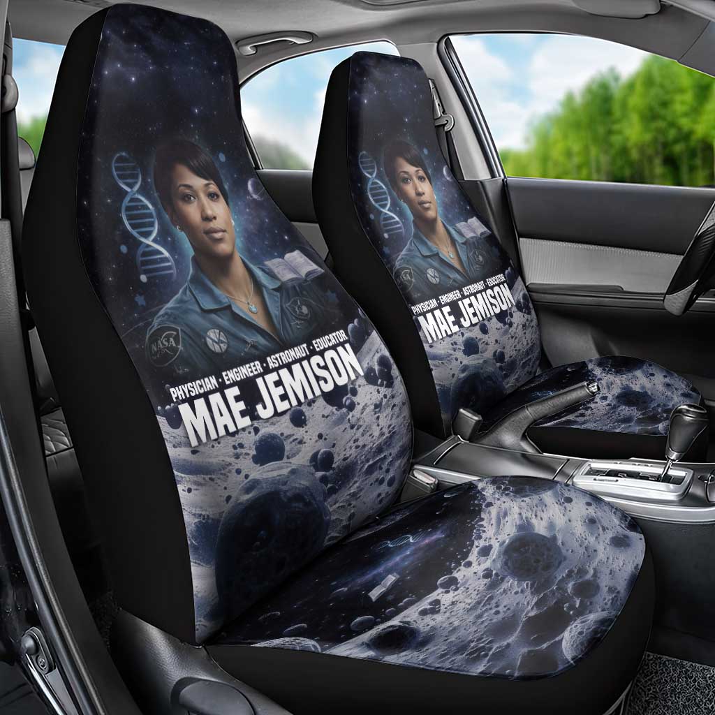 Mae Jemison Car Seat Cover with Space Portrait Design, Science Has No Boundaries Quote and DNA Book Elements - Wonder Print Shop