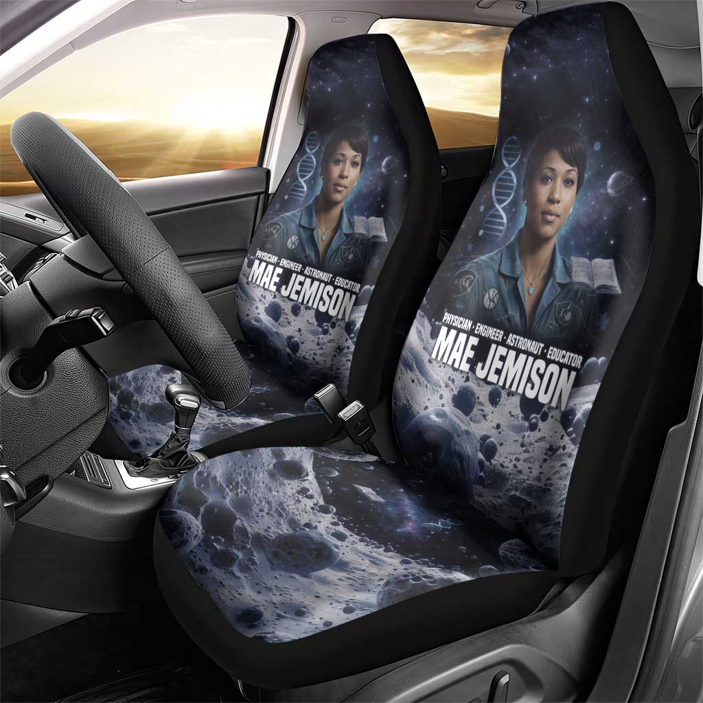Mae Jemison Car Seat Cover with Space Portrait Design, Science Has No Boundaries Quote and DNA Book Elements - Wonder Print Shop