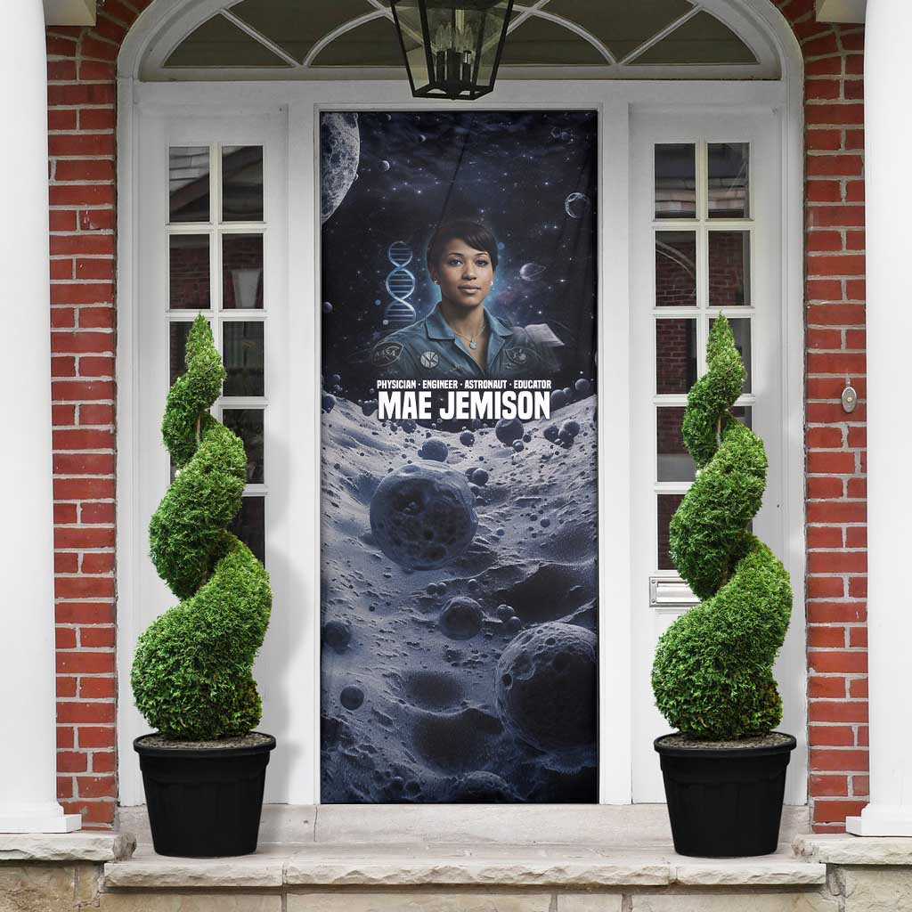 Mae Jemison Door Cover with Space Portrait Design, Science Has No Boundaries Quote and DNA Book Elements - Wonder Print Shop