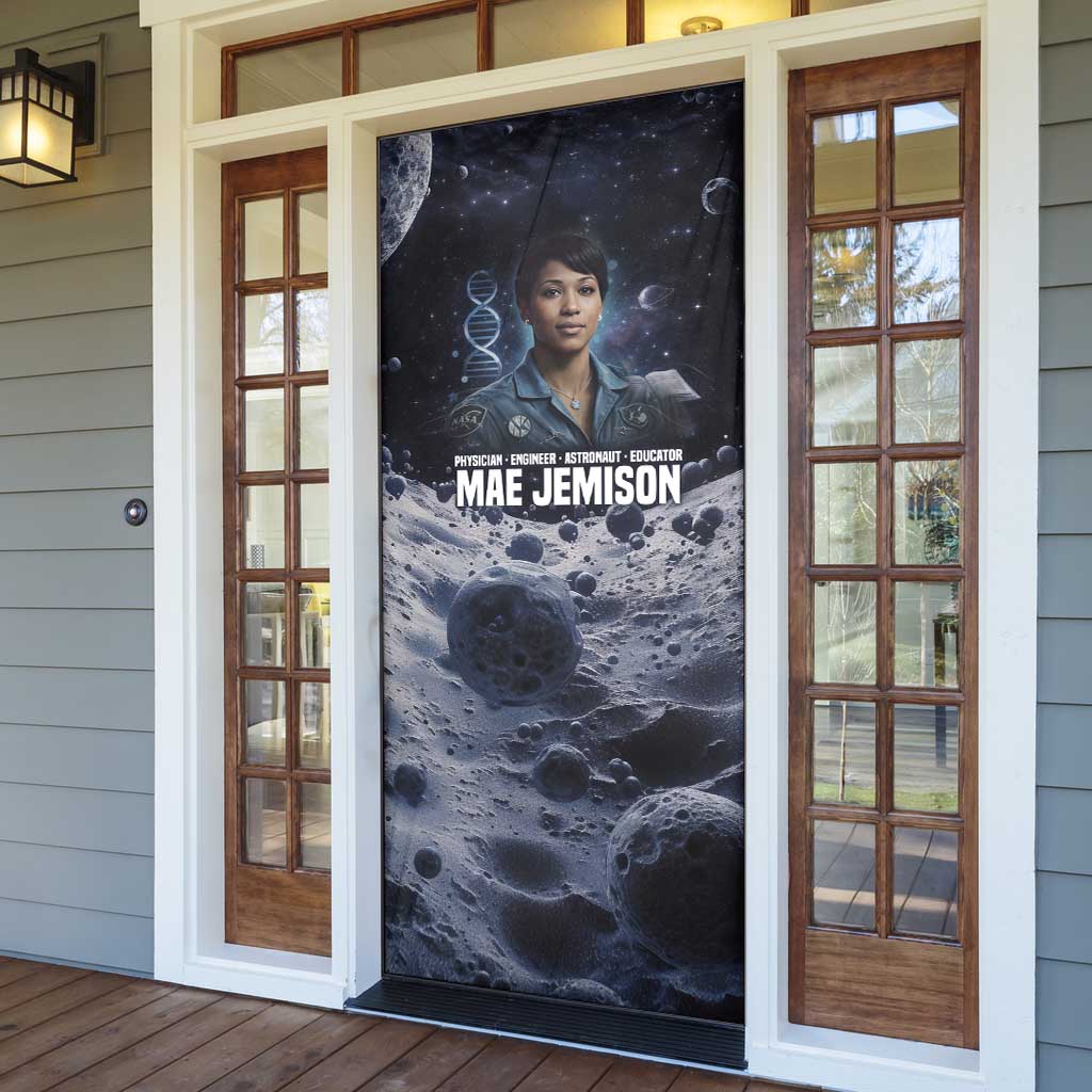 Mae Jemison Door Cover with Space Portrait Design, Science Has No Boundaries Quote and DNA Book Elements - Wonder Print Shop