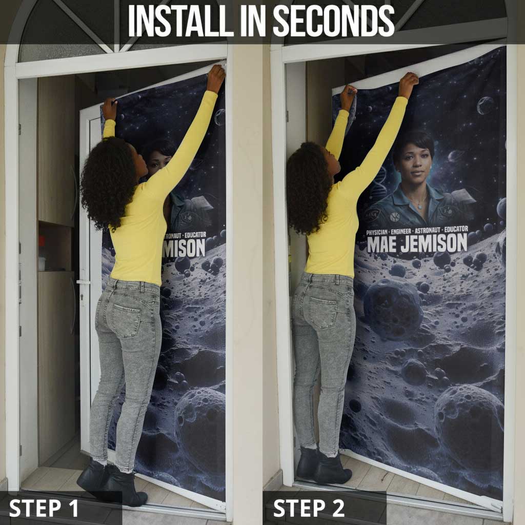Mae Jemison Door Cover with Space Portrait Design, Science Has No Boundaries Quote and DNA Book Elements - Wonder Print Shop