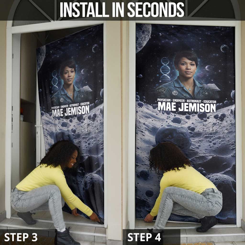 Mae Jemison Door Cover with Space Portrait Design, Science Has No Boundaries Quote and DNA Book Elements - Wonder Print Shop