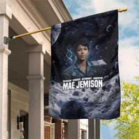 Mae Jemison Garden Flag with Space Portrait Design, Science Has No Boundaries Quote and DNA Book Elements - Wonder Print Shop