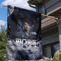 Mae Jemison Garden Flag with Space Portrait Design, Science Has No Boundaries Quote and DNA Book Elements - Wonder Print Shop