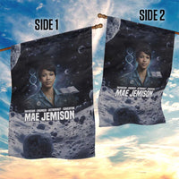 Mae Jemison Garden Flag with Space Portrait Design, Science Has No Boundaries Quote and DNA Book Elements - Wonder Print Shop