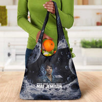 Mae Jemison Grocery Bag with Space Portrait Design, Science Has No Boundaries Quote and DNA Book Elements - Wonder Print Shop