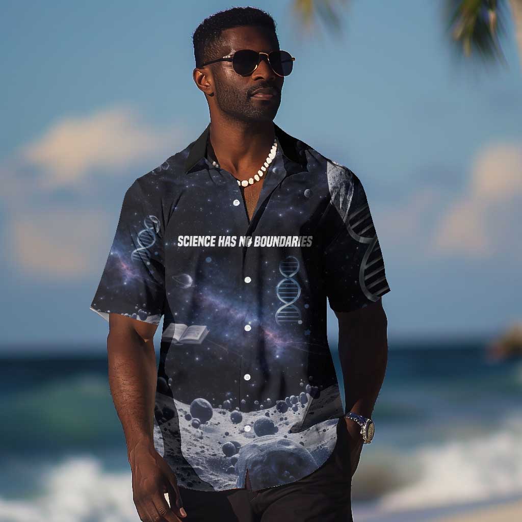 Mae Jemison Hawaiian Shirt with Space Portrait Design, Science Has No Boundaries Quote and DNA Book Elements - Wonder Print Shop