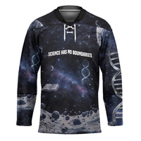 Mae Jemison Hockey Jersey with Space Portrait Design, Science Has No Boundaries Quote and DNA Book Elements - Wonder Print Shop