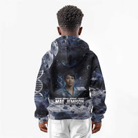 Mae Jemison Kid Hoodie with Space Portrait Design, Science Has No Boundaries Quote and DNA Book Elements - Wonder Print Shop