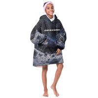 Mae Jemison Kid Wearable Blanket Hoodie with Space Portrait Design, Science Has No Boundaries Quote and DNA Book Elements - Wonder Print Shop