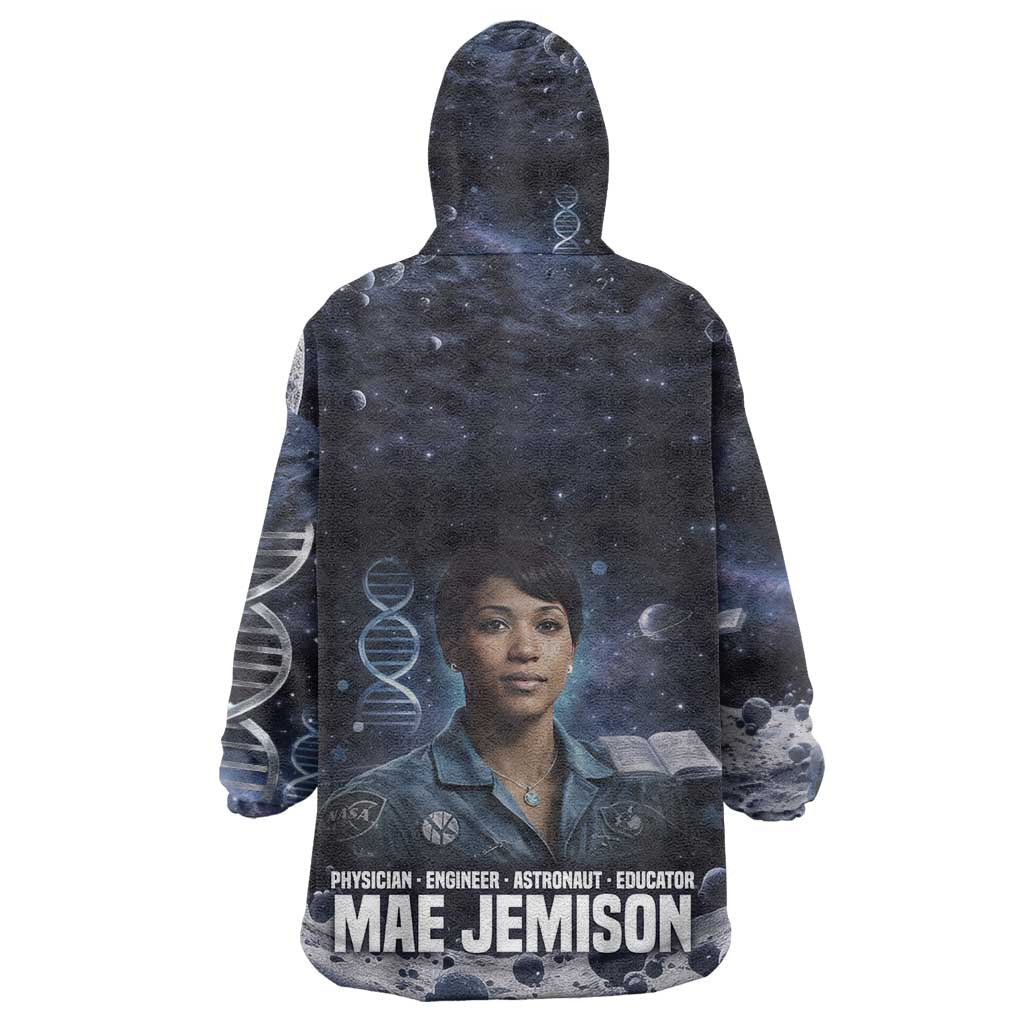 Mae Jemison Kid Wearable Blanket Hoodie with Space Portrait Design, Science Has No Boundaries Quote and DNA Book Elements - Wonder Print Shop
