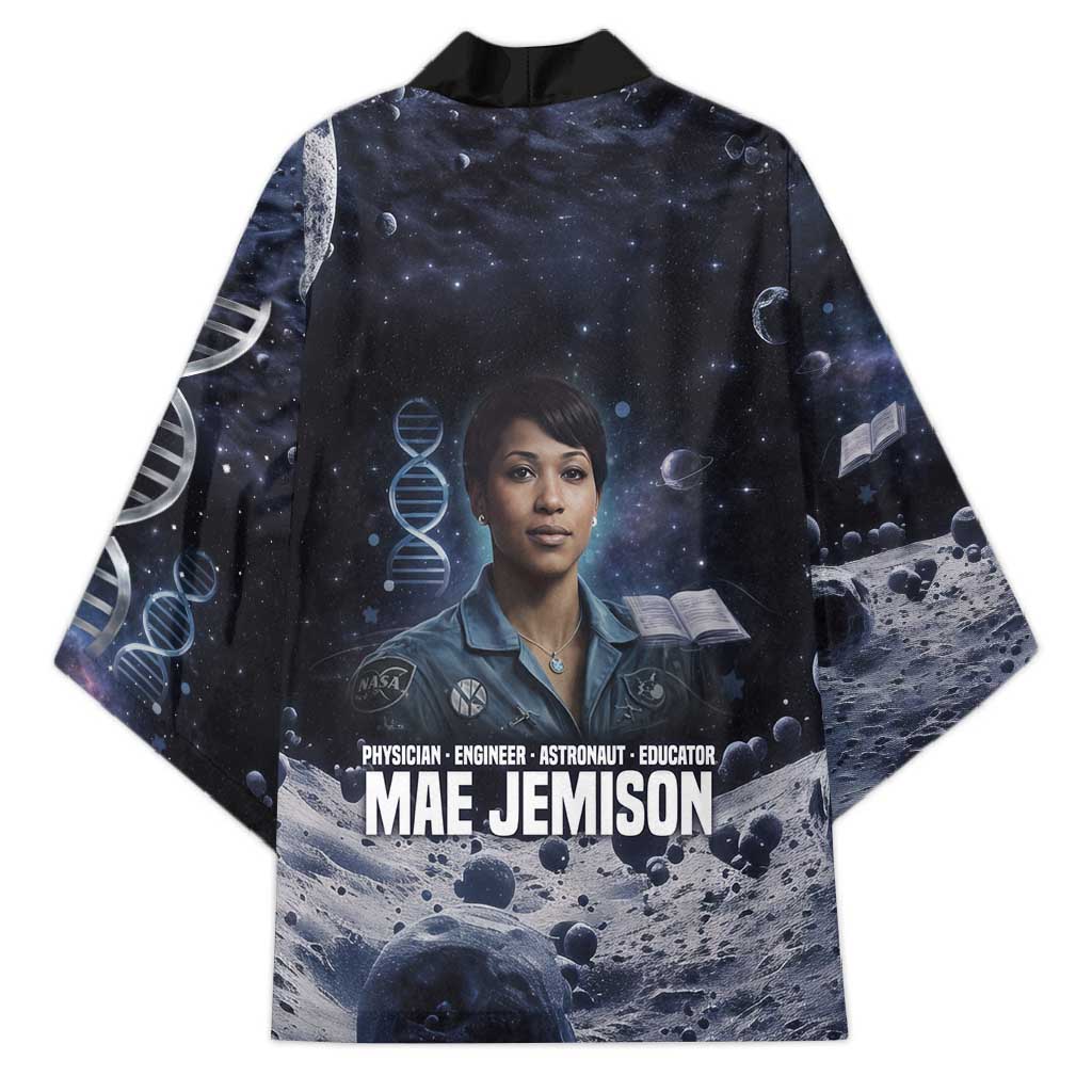 Mae Jemison Kimono with Space Portrait Design, Science Has No Boundaries Quote and DNA Book Elements - Wonder Print Shop