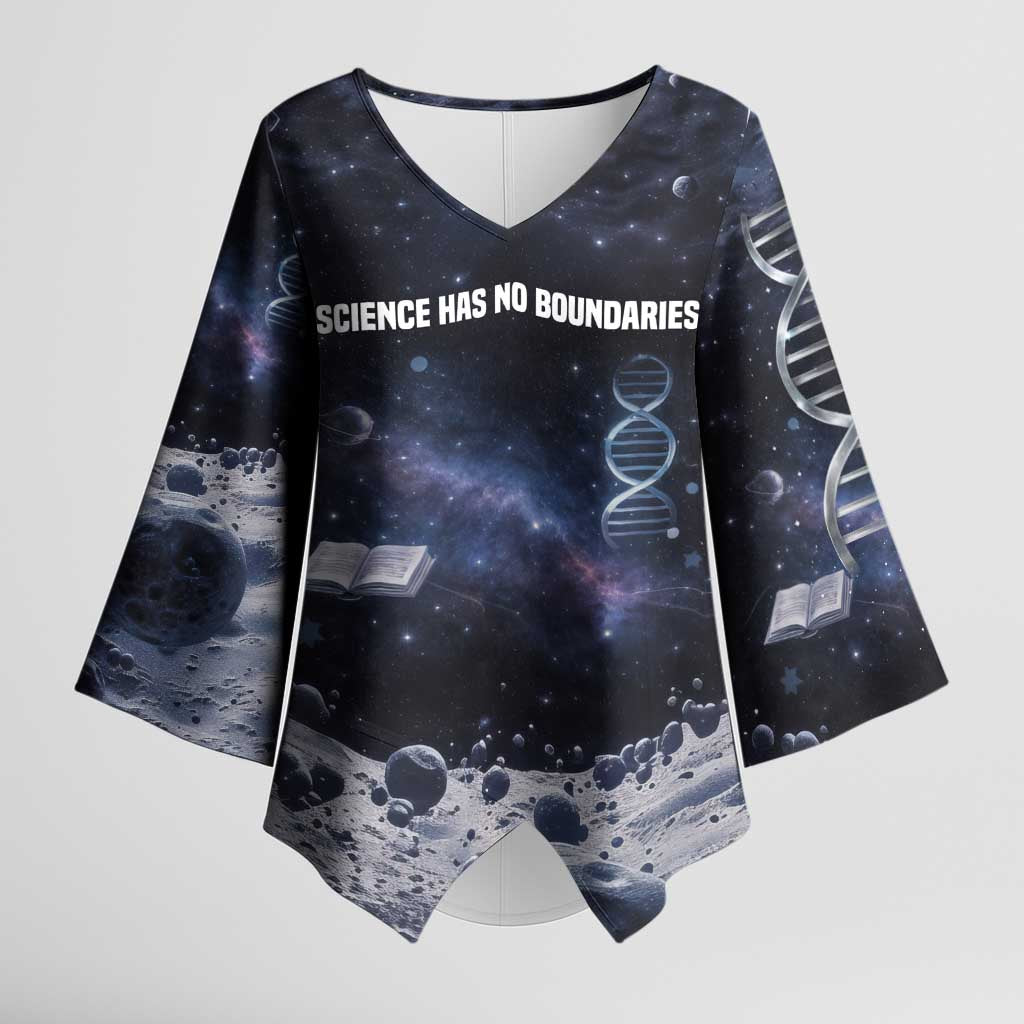 Mae Jemison Kimono Sleeve Blouse with Space Portrait Design, Science Has No Boundaries Quote and DNA Book Elements - Wonder Print Shop