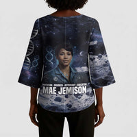 Mae Jemison Kimono Sleeve Blouse with Space Portrait Design, Science Has No Boundaries Quote and DNA Book Elements - Wonder Print Shop
