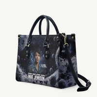 Mae Jemison Leather Bag with Space Portrait Design, Science Has No Boundaries Quote and DNA Book Elements - Wonder Print Shop
