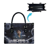 Mae Jemison Leather Bag with Space Portrait Design, Science Has No Boundaries Quote and DNA Book Elements - Wonder Print Shop