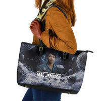Mae Jemison Leather Tote Bag with Space Portrait Design, Science Has No Boundaries Quote and DNA Book Elements - Wonder Print Shop