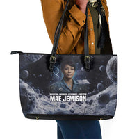 Mae Jemison Leather Tote Bag with Space Portrait Design, Science Has No Boundaries Quote and DNA Book Elements - Wonder Print Shop