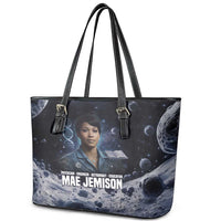 Mae Jemison Leather Tote Bag with Space Portrait Design, Science Has No Boundaries Quote and DNA Book Elements - Wonder Print Shop
