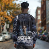 Mae Jemison Long Sleeve Shirt with Space Portrait Design, Science Has No Boundaries Quote and DNA Book Elements - Wonder Print Shop