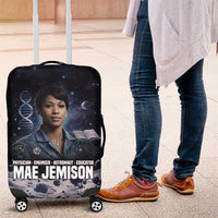 Mae Jemison Luggage Cover with Space Portrait Design, Science Has No Boundaries Quote and DNA Book Elements - Wonder Print Shop