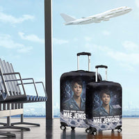 Mae Jemison Luggage Cover with Space Portrait Design, Science Has No Boundaries Quote and DNA Book Elements - Wonder Print Shop