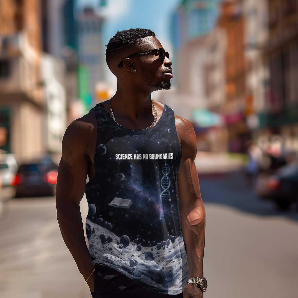 Mae Jemison Men Tank Top with Space Portrait Design, Science Has No Boundaries Quote and DNA Book Elements - Wonder Print Shop