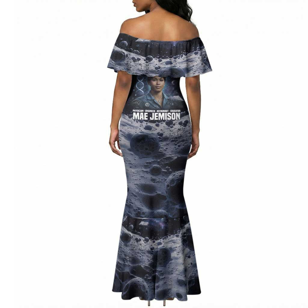 Mae Jemison Mermaid Dress with Space Portrait Design, Science Has No Boundaries Quote and DNA Book Elements - Wonder Print Shop