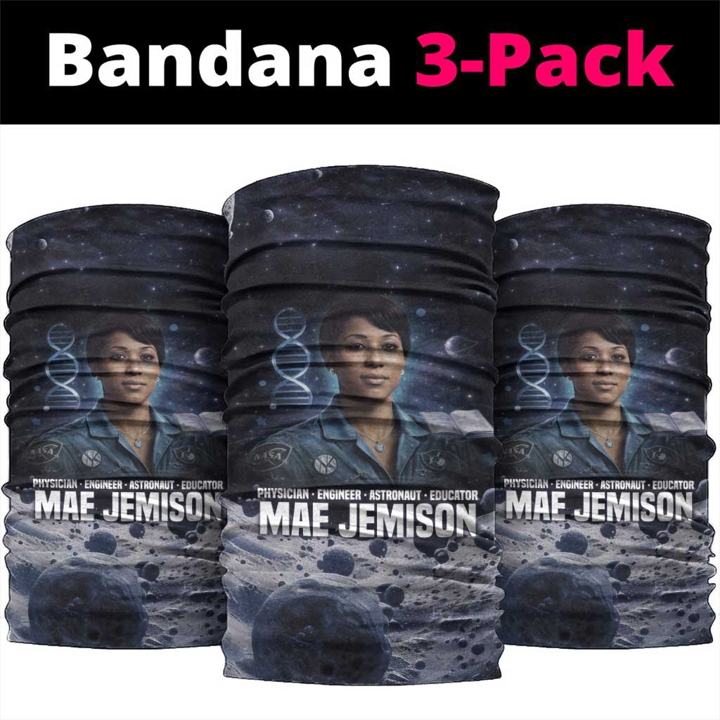 Mae Jemison Neck Gaiter with Space Portrait Design, Science Has No Boundaries Quote and DNA Book Elements - Wonder Print Shop
