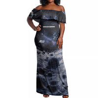 Mae Jemison Off Shoulder Maxi Dress with Space Portrait Design, Science Has No Boundaries Quote and DNA Book Elements - Wonder Print Shop