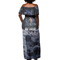 Mae Jemison Off Shoulder Maxi Dress with Space Portrait Design, Science Has No Boundaries Quote and DNA Book Elements - Wonder Print Shop