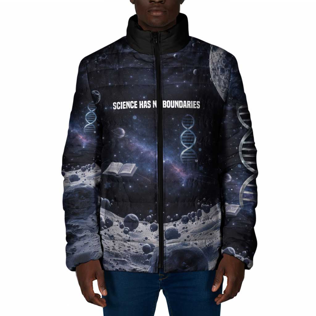 Mae Jemison Padded Jacket with Space Portrait Design, Science Has No Boundaries Quote and DNA Book Elements - Wonder Print Shop
