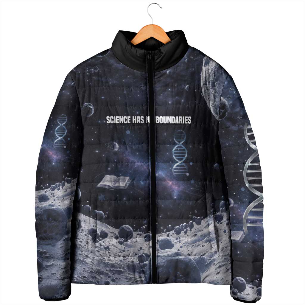 Mae Jemison Padded Jacket with Space Portrait Design, Science Has No Boundaries Quote and DNA Book Elements - Wonder Print Shop