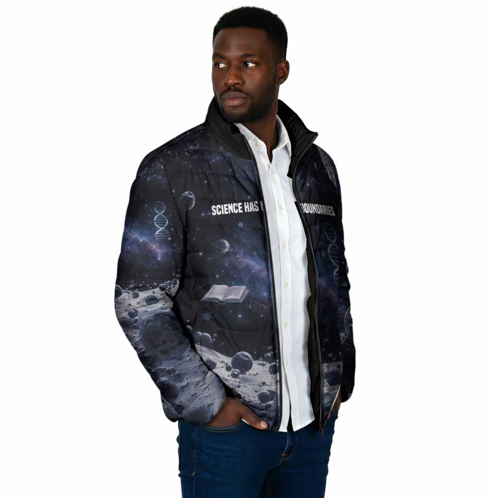 Mae Jemison Padded Jacket with Space Portrait Design, Science Has No Boundaries Quote and DNA Book Elements - Wonder Print Shop