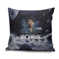 Mae Jemison Pillow Cover with Space Portrait Design, Science Has No Boundaries Quote and DNA Book Elements - Wonder Print Shop