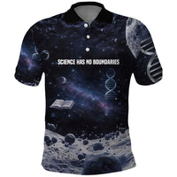 Mae Jemison Polo Shirt with Space Portrait Design, Science Has No Boundaries Quote and DNA Book Elements - Wonder Print Shop