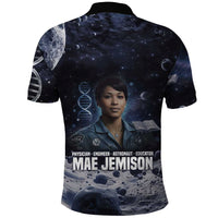 Mae Jemison Polo Shirt with Space Portrait Design, Science Has No Boundaries Quote and DNA Book Elements - Wonder Print Shop