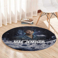 Mae Jemison Round Carpet with Space Portrait Design, Science Has No Boundaries Quote and DNA Book Elements - Wonder Print Shop