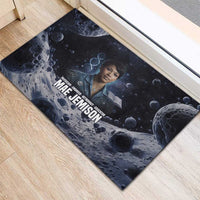 Mae Jemison Rubber Doormat with Space Portrait Design, Science Has No Boundaries Quote and DNA Book Elements - Wonder Print Shop