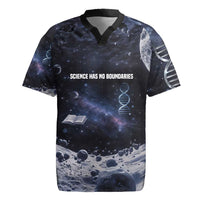 Mae Jemison Rugby Jersey with Space Portrait Design, Science Has No Boundaries Quote and DNA Book Elements - Wonder Print Shop