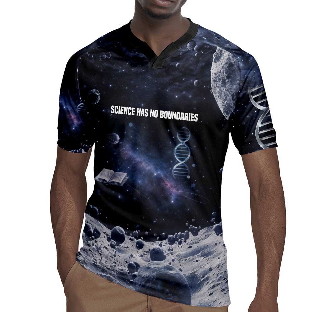 Mae Jemison Rugby Jersey with Space Portrait Design, Science Has No Boundaries Quote and DNA Book Elements - Wonder Print Shop