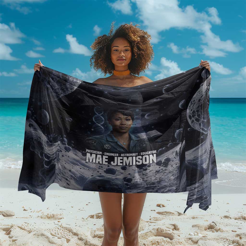 Mae Jemison Sarong with Space Portrait Design, Science Has No Boundaries Quote and DNA Book Elements - Wonder Print Shop