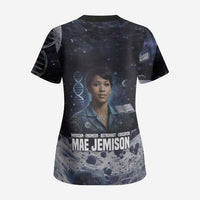 Mae Jemison Scrub Top with Space Portrait Design, Science Has No Boundaries Quote and DNA Book Elements - Wonder Print Shop
