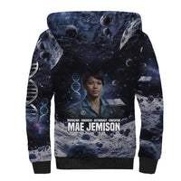 Mae Jemison Sherpa Hoodie with Space Portrait Design, Science Has No Boundaries Quote and DNA Book Elements - Wonder Print Shop